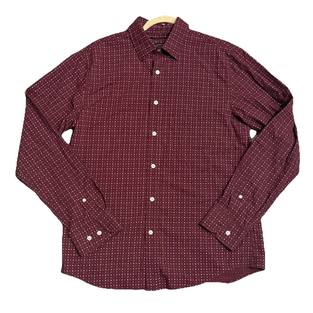 Banana Republic Luxe Poplin Shirt Men M Burgundy Paisley Untucked Slim Fit